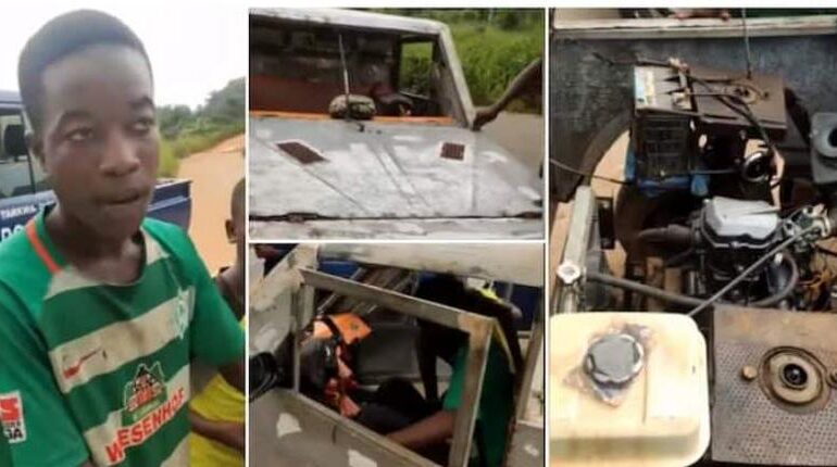 GHANAIAN  TEENAGER BUILDS CAR, NAMES IT ‘NEVER GIVE UP’ (VIDEO)